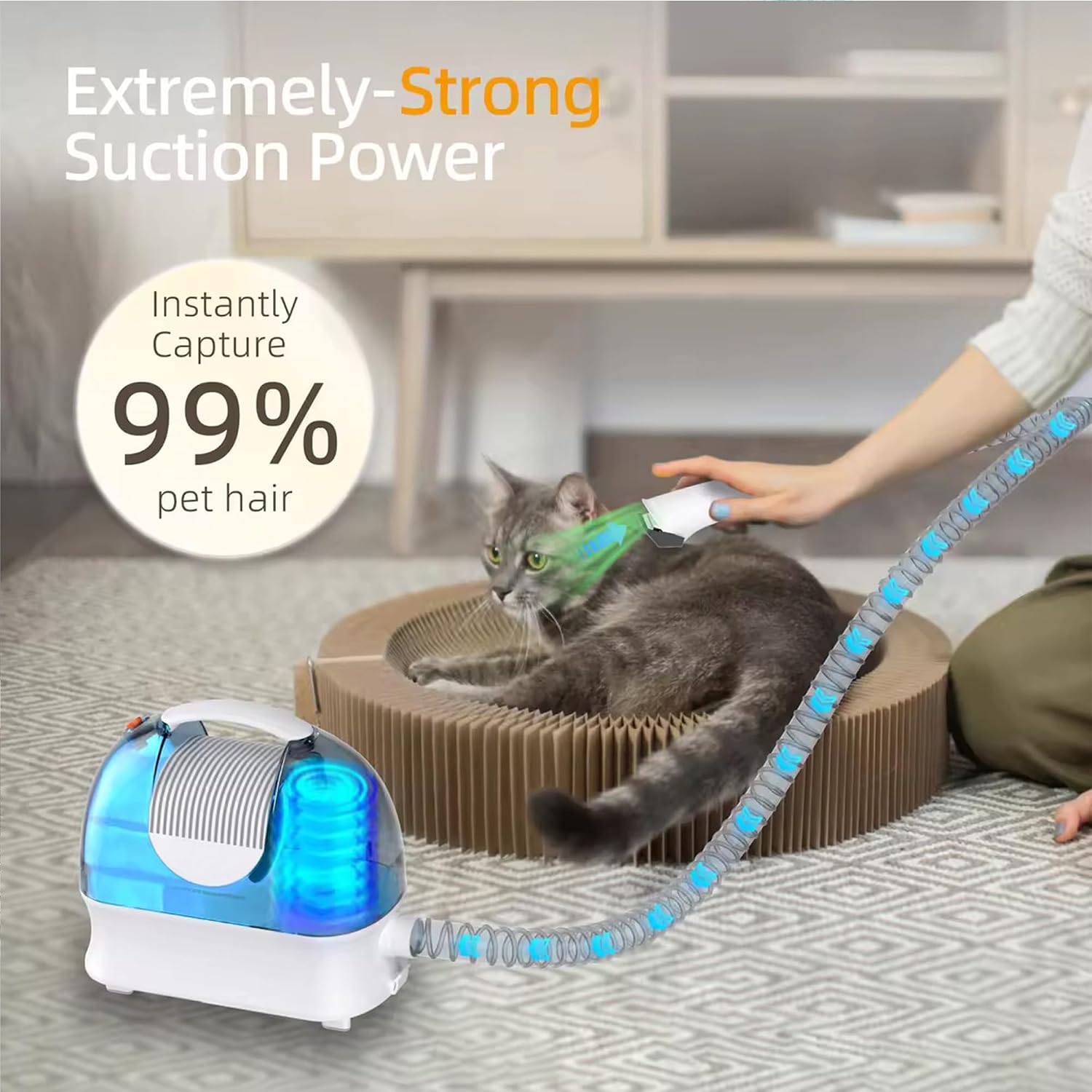SpeedBoost de-shedding brush head removing loose hair from a dog coat.