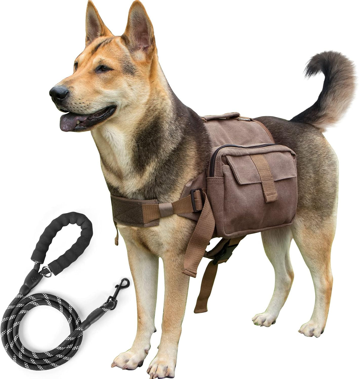 Dog Hiking Backpack, Lightweight Backpack Harness with Leash Side Pockets and Adjustable Strap Travel Camping Saddle Bag Rucksack for Medium & Large Dog (Large, Khaki) - Image 10