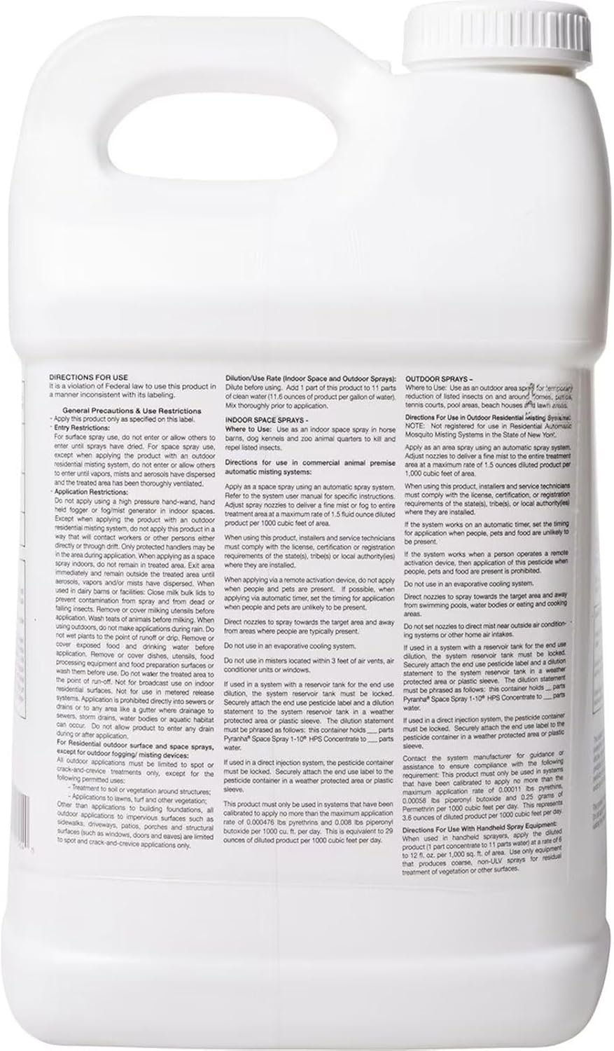 Pyranha insecticide container label showing active ingredients and usage details