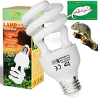 Lucky Herp 15W UVB Reptile Light 5.0 front view showing the compact fluorescent spiral bulb design.
