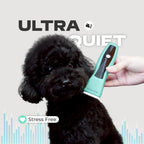 Rechargeable dog and cat grooming clipper close up focusing on the single power button interface.