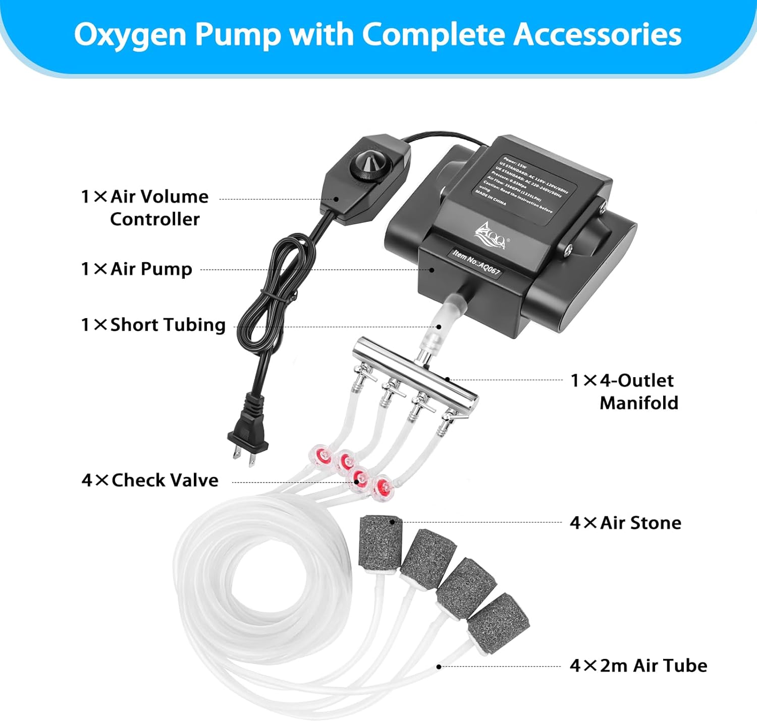 AQQA 15W powerful oxygen pump for large fish tanks.