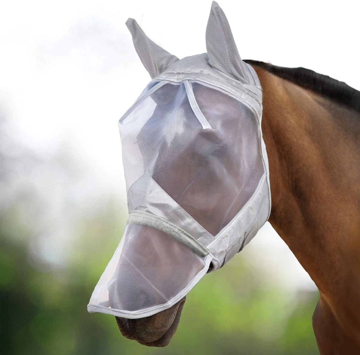 Detail of durable nylon mesh material on fly mask