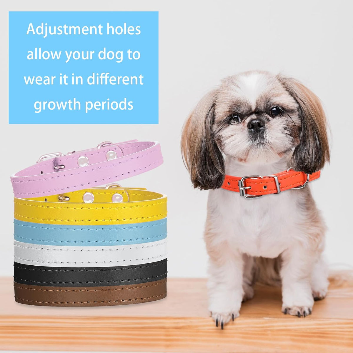 HOFURME puppy litter collars showcasing the durable stainless steel pin closure and D ring