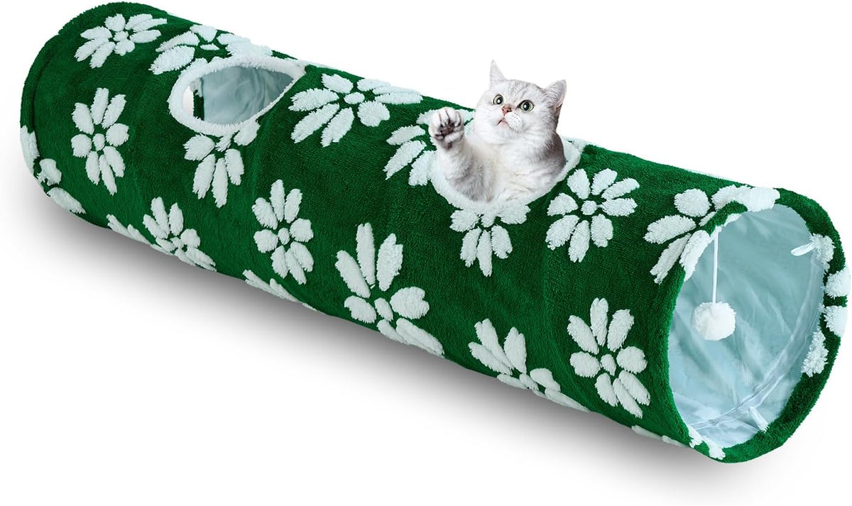 Bubble Cat Tunnel for Indoor Cats, Round Peekaboo Cave Toy with Dangling Balls, Donut Tunnel Bed with Circle Mat for Puppy Kitten Rabbit, Cream White - Image 14