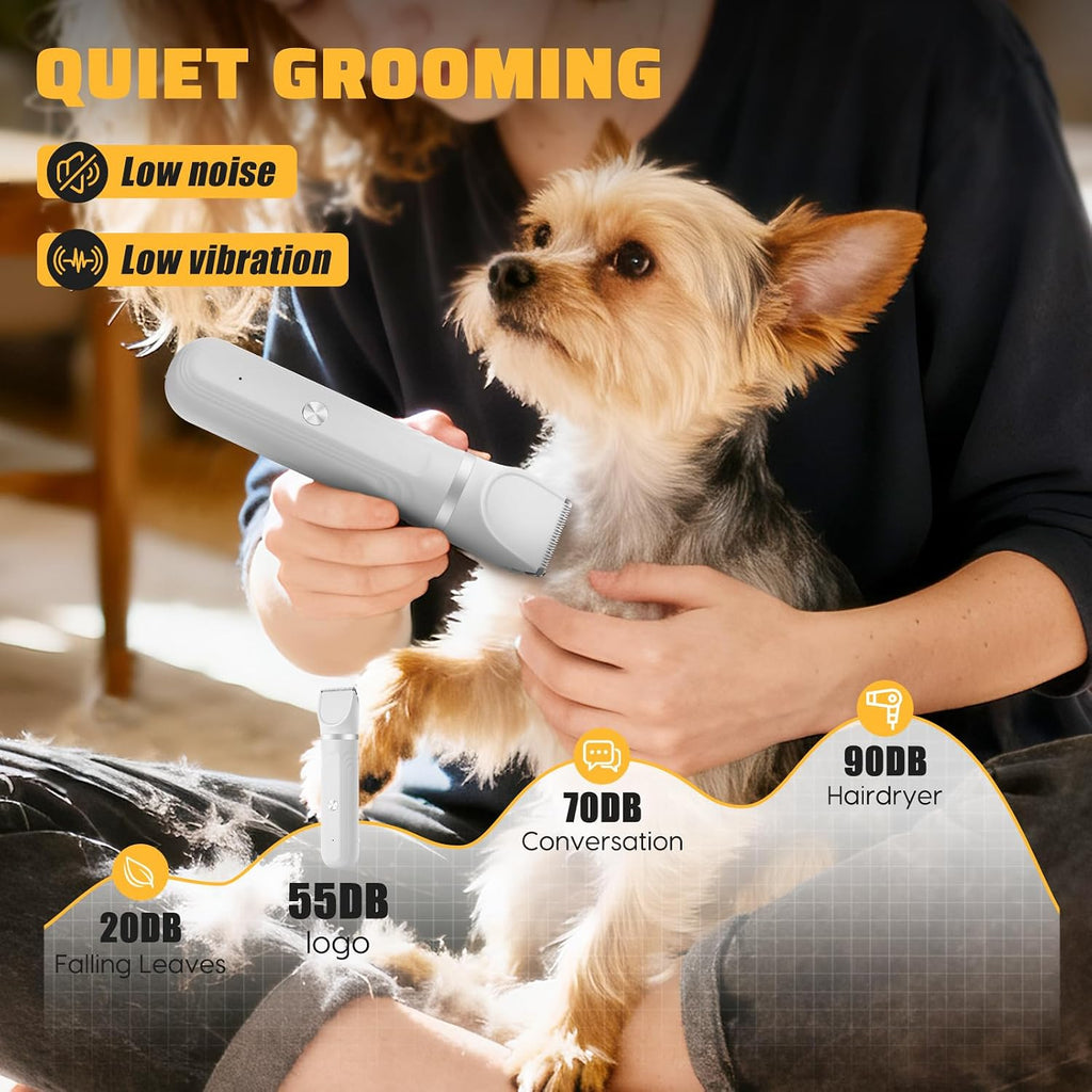 Edlis dog trimmer for grooming showing four interchangeable attachment heads