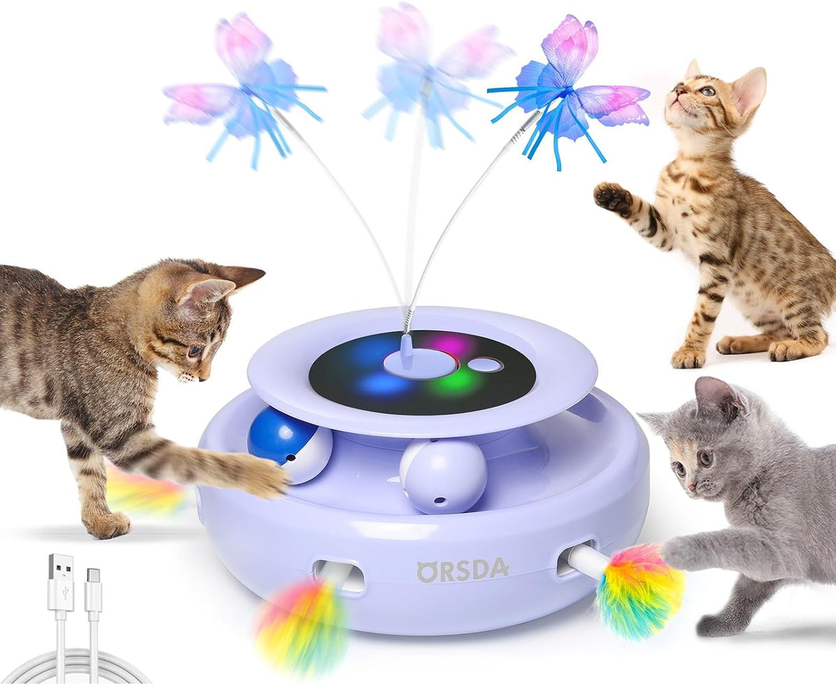 ORSDA Cat Toy, 3-in-1 Automatic Interactive Electronic Moving Ambush Feather, Fluttering Butterfly, Track Balls, USB Rechargeable Powered Smart Indoor Exercise Kicker - Image 9