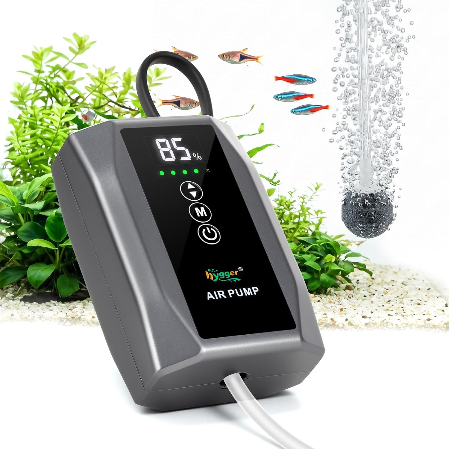 hygger Battery Powered Aquarium Air Pump up to 150 Gal with Digital Display, Quiet Fish Tank Aerator & Bubbler, USB Rechargeable Portable with Adjustable Flow for Aquarium, Bait Bucket & Emergency - Image 9