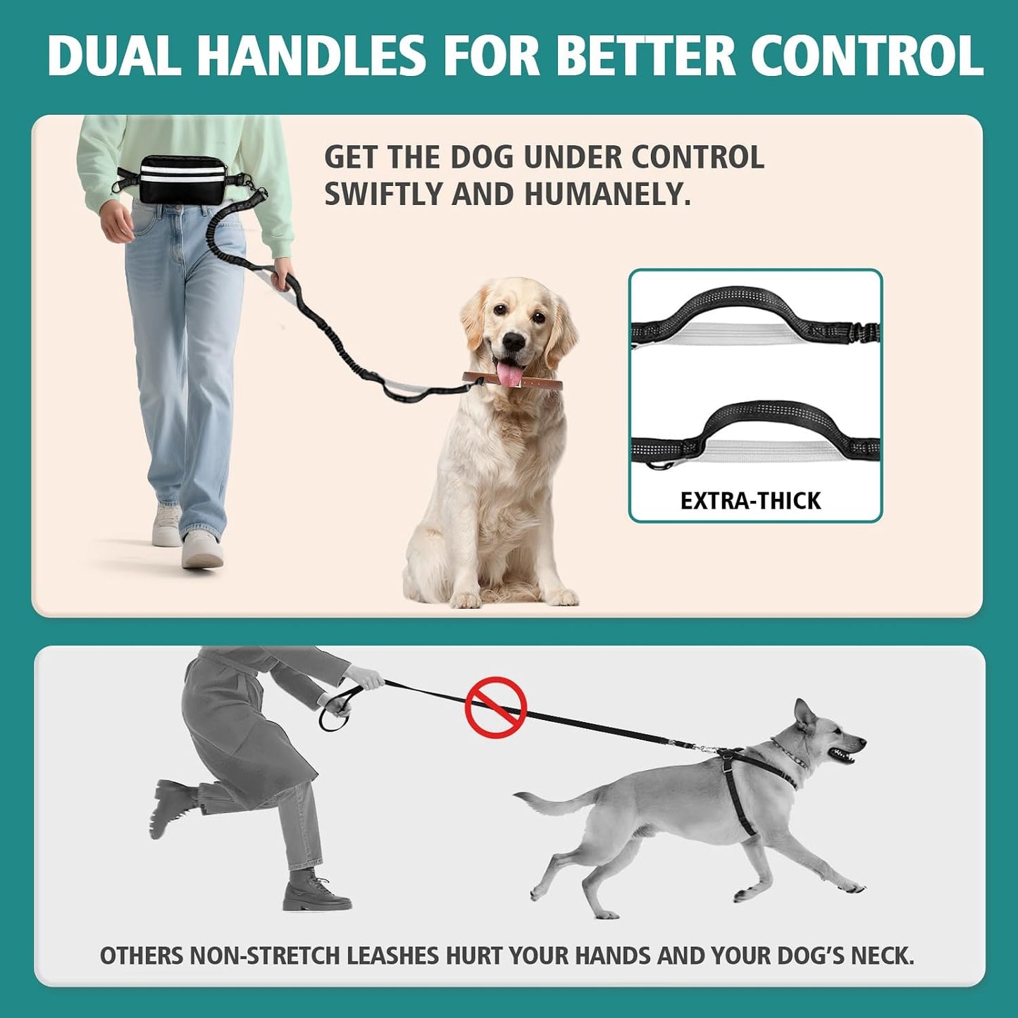 Godyoy black and white dual pet leash for running and jogging training