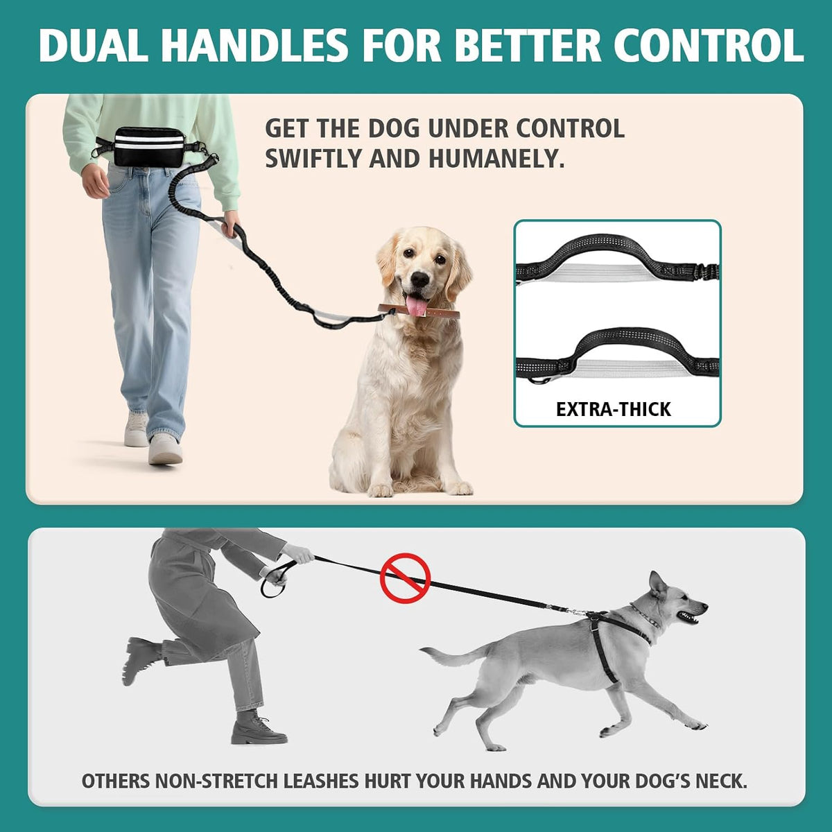 Godyoy black and white dual pet leash for running and jogging training