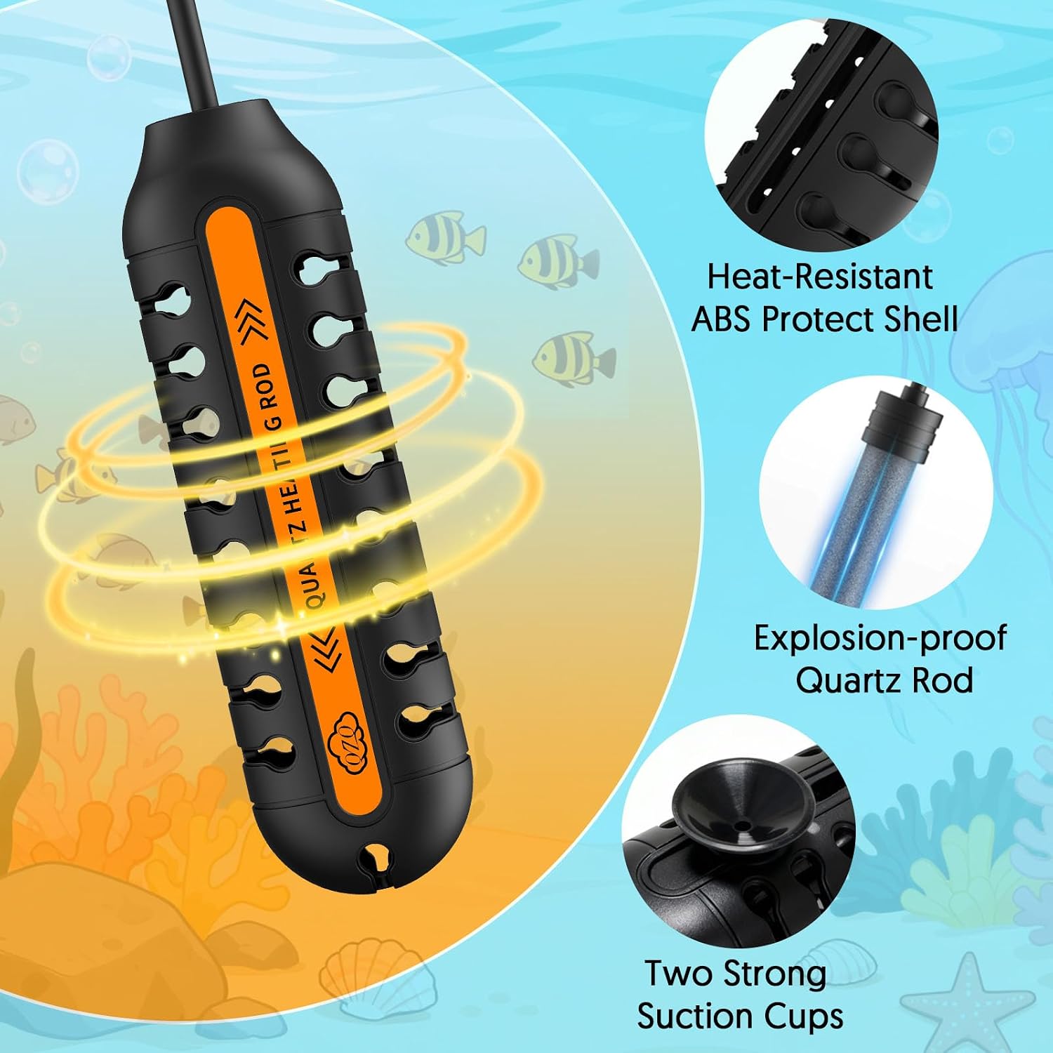 LED digital display of QZQ aquarium heater showing temperature