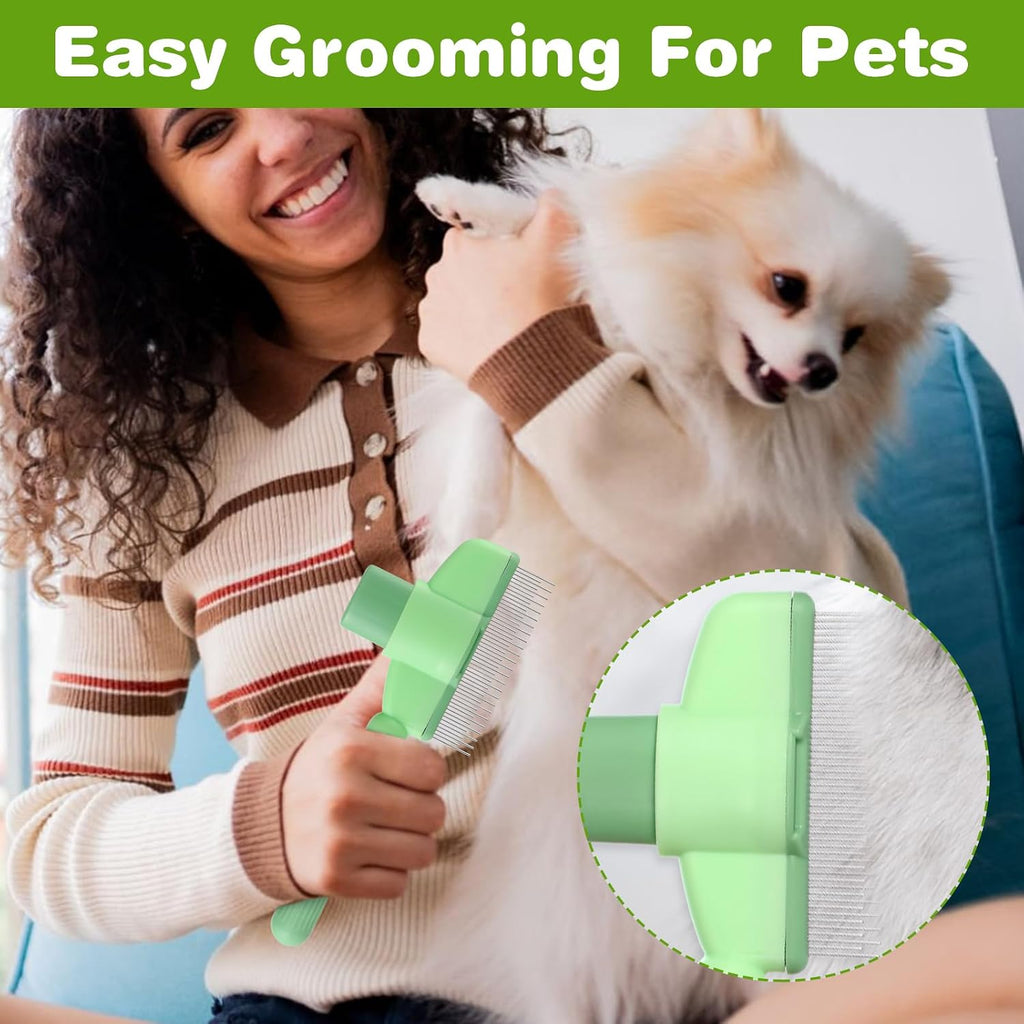 Fine toothed stainless steel pet lice comb removing loose fur from short hair dog