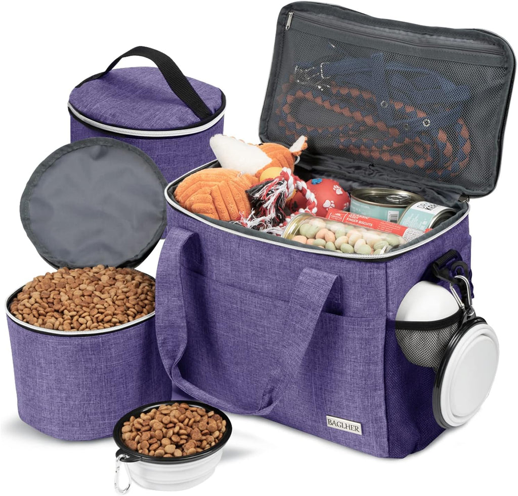BAGLHER Dog Travel Bag for Supplies - Double-Layer Airline Approved Weekend Pet Travel Organizer Set for Dog and Cat Tote with 2 Pet Food Containers and 2 Collapsible Silicone Bowls Green - Image 10