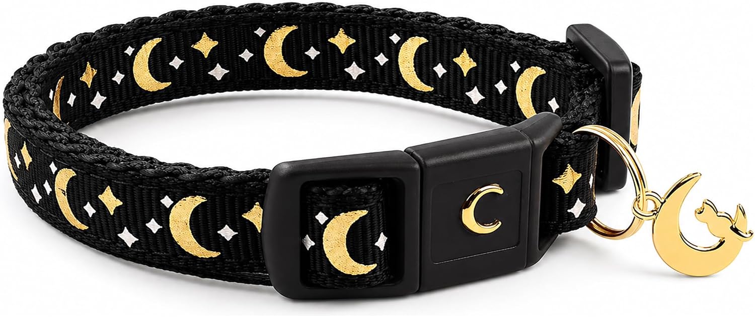 waaag Gold Moons and Stars Safety Breakaway Cat Collar, Glow in The Dark (Kitten 6.5"-10" Neck, Emerald) - Image 11