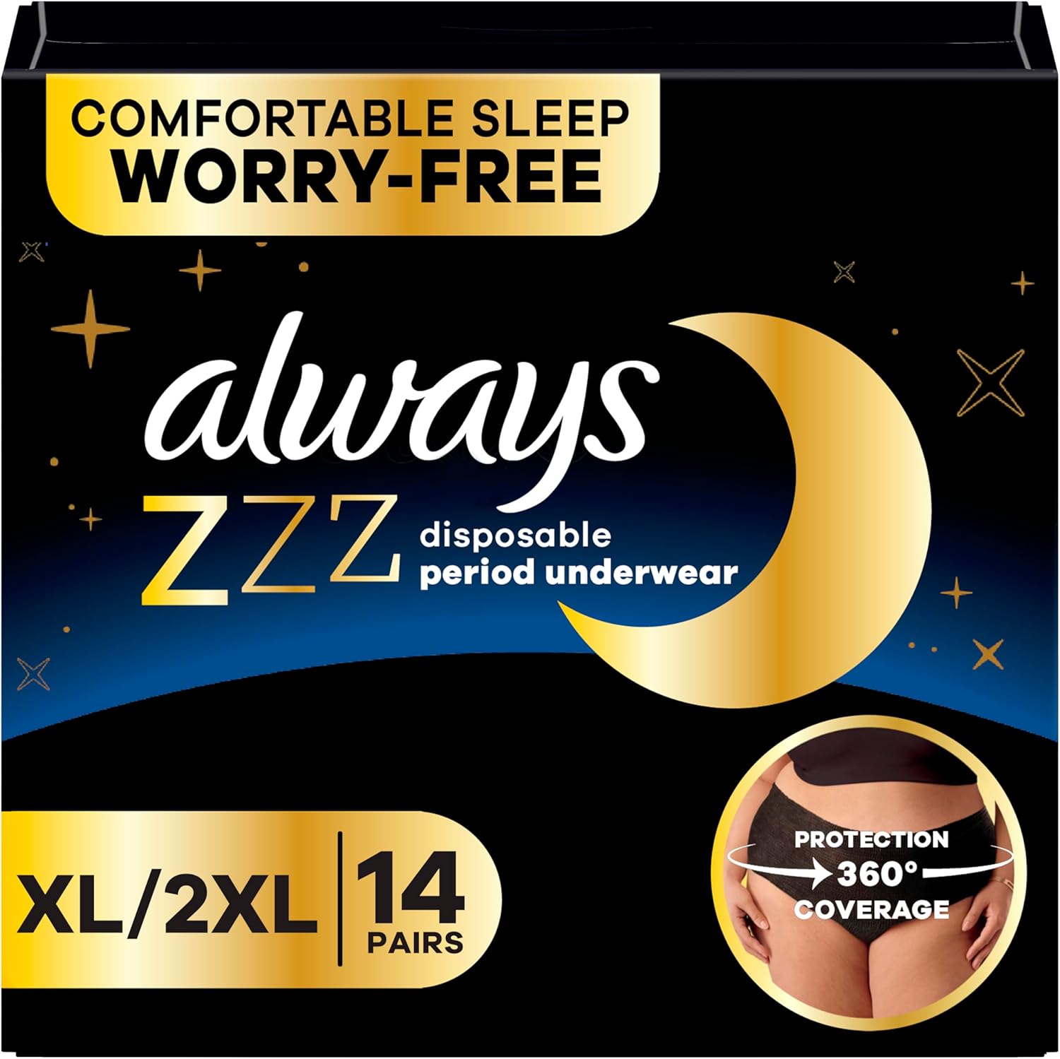 Always ZZZ overnight disposable period underwear front view