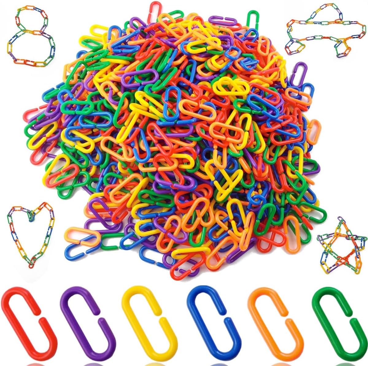 RONYOUNG 620PCS Rainbow C-Clips Plastic Chain Links, Bird Swing & Climbing Chain Cage Toy Clips & Hooks, DIY Kids Learning Toys for Classroom, Suitable for Sugar Glider, Rat, Parrot, Bird - Image 1