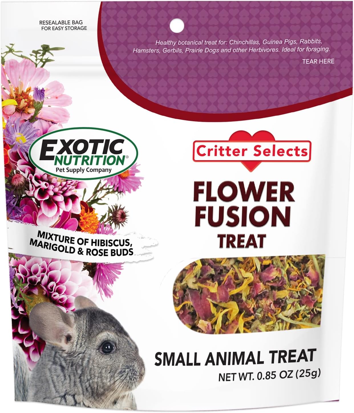 High fiber dried flower mix showing safe natural snacks for hamsters and rats