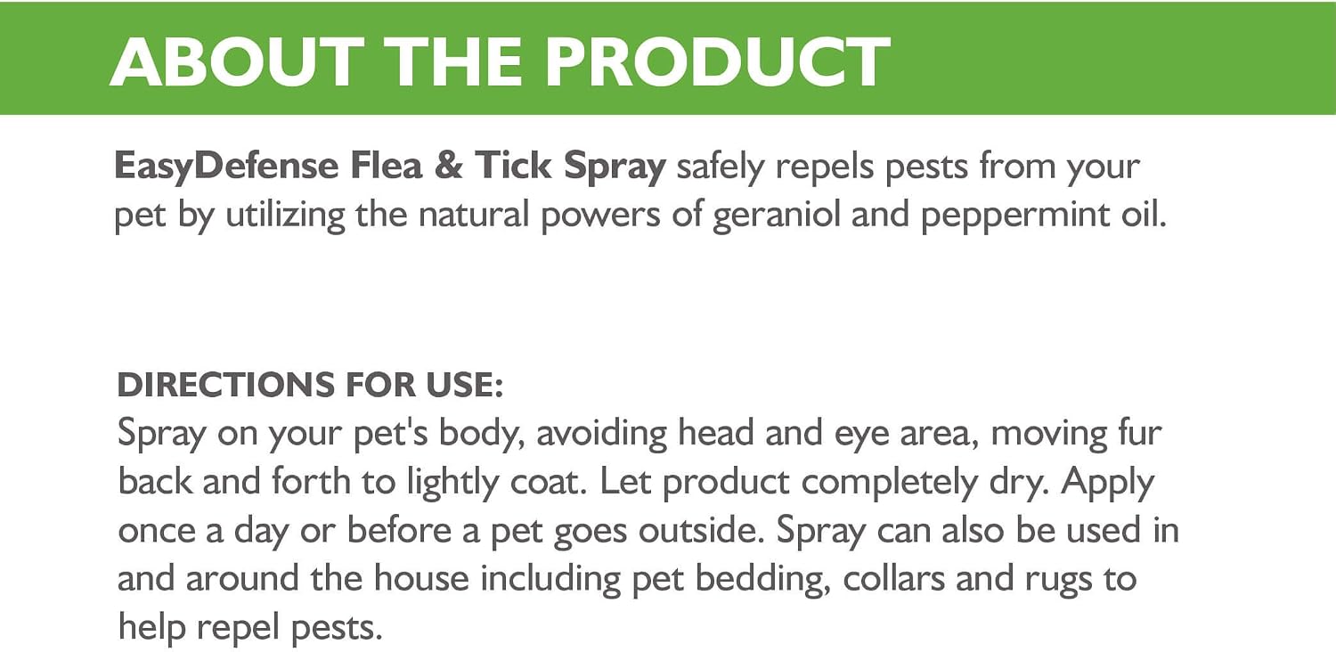 Back label of Only Natural Pet EasyDefense spray with ingredients