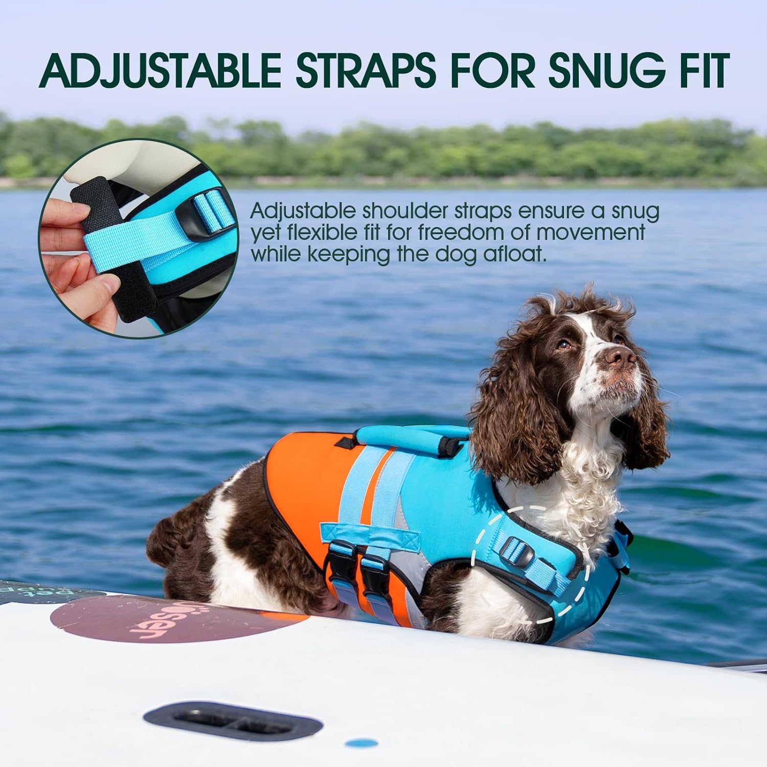 Reflective dog swimming jacket high visibility orange design