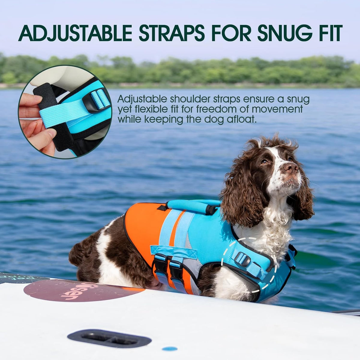 Reflective dog swimming jacket high visibility orange design