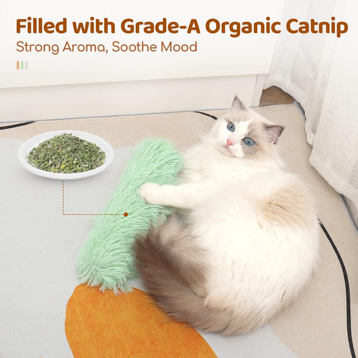 Cat playing with Potaroma crinkle catnip pillow toy