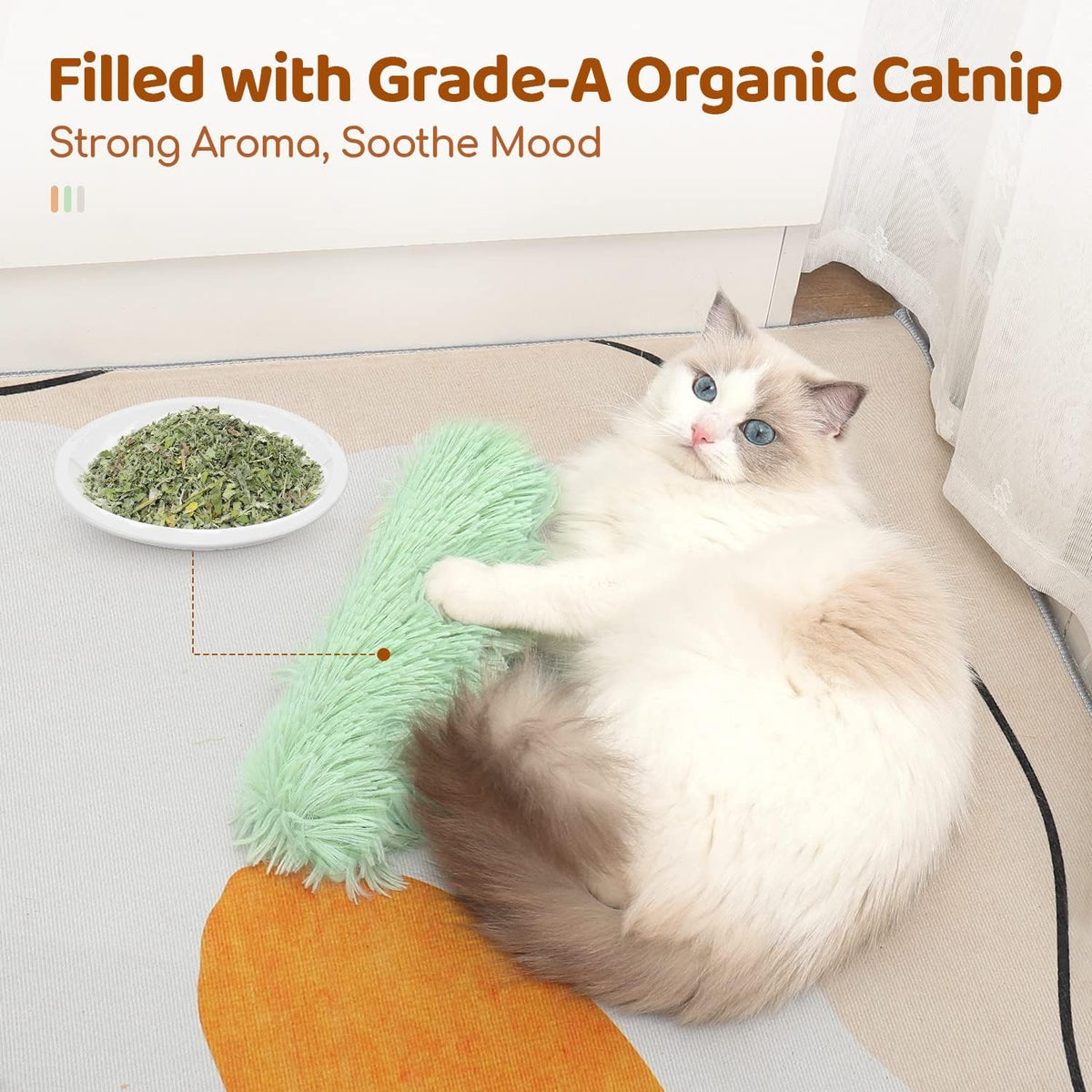 Cat playing with Potaroma crinkle catnip pillow toy