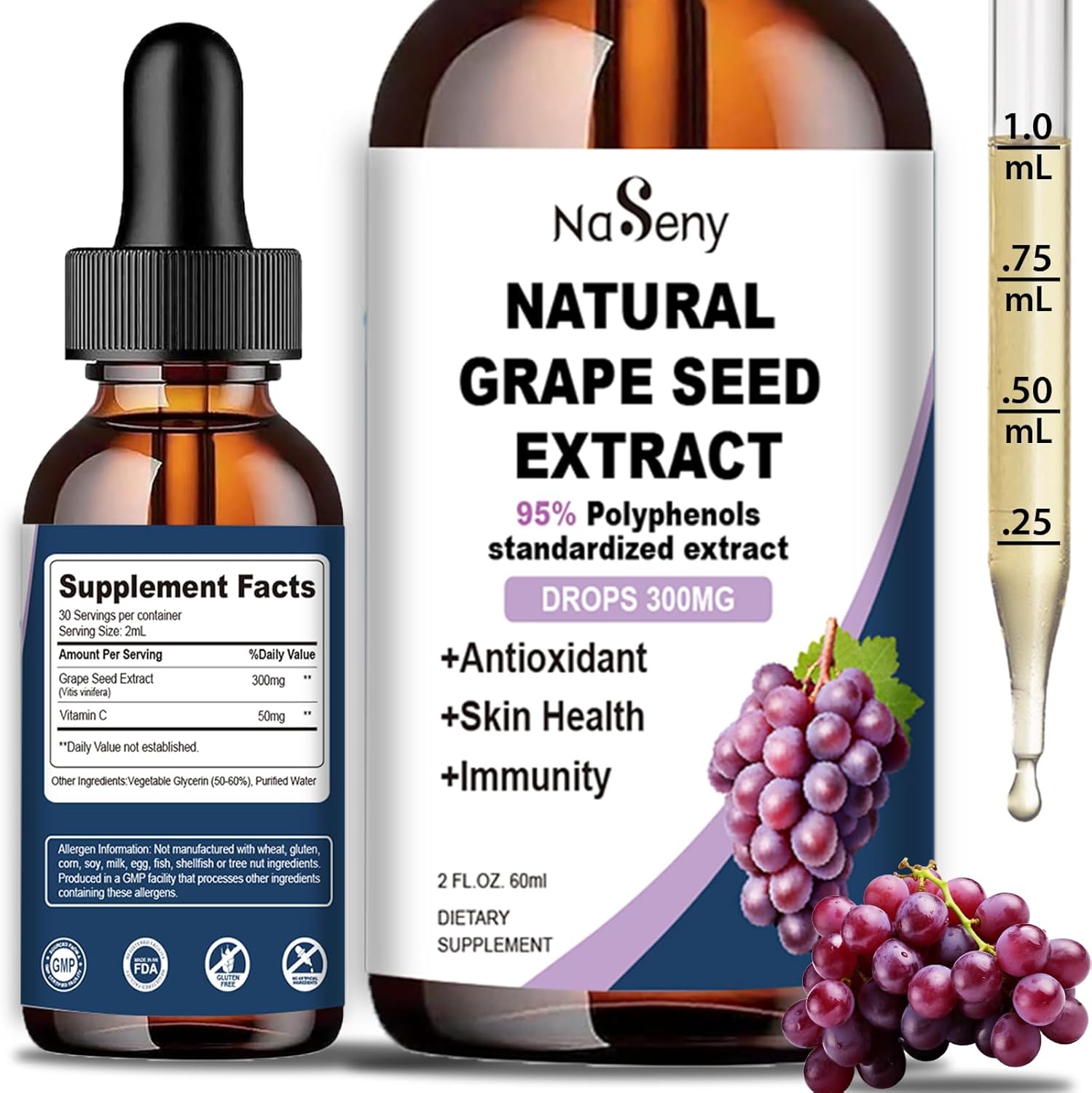 NaSeny Natural Grape Seed Extract Drops front label view