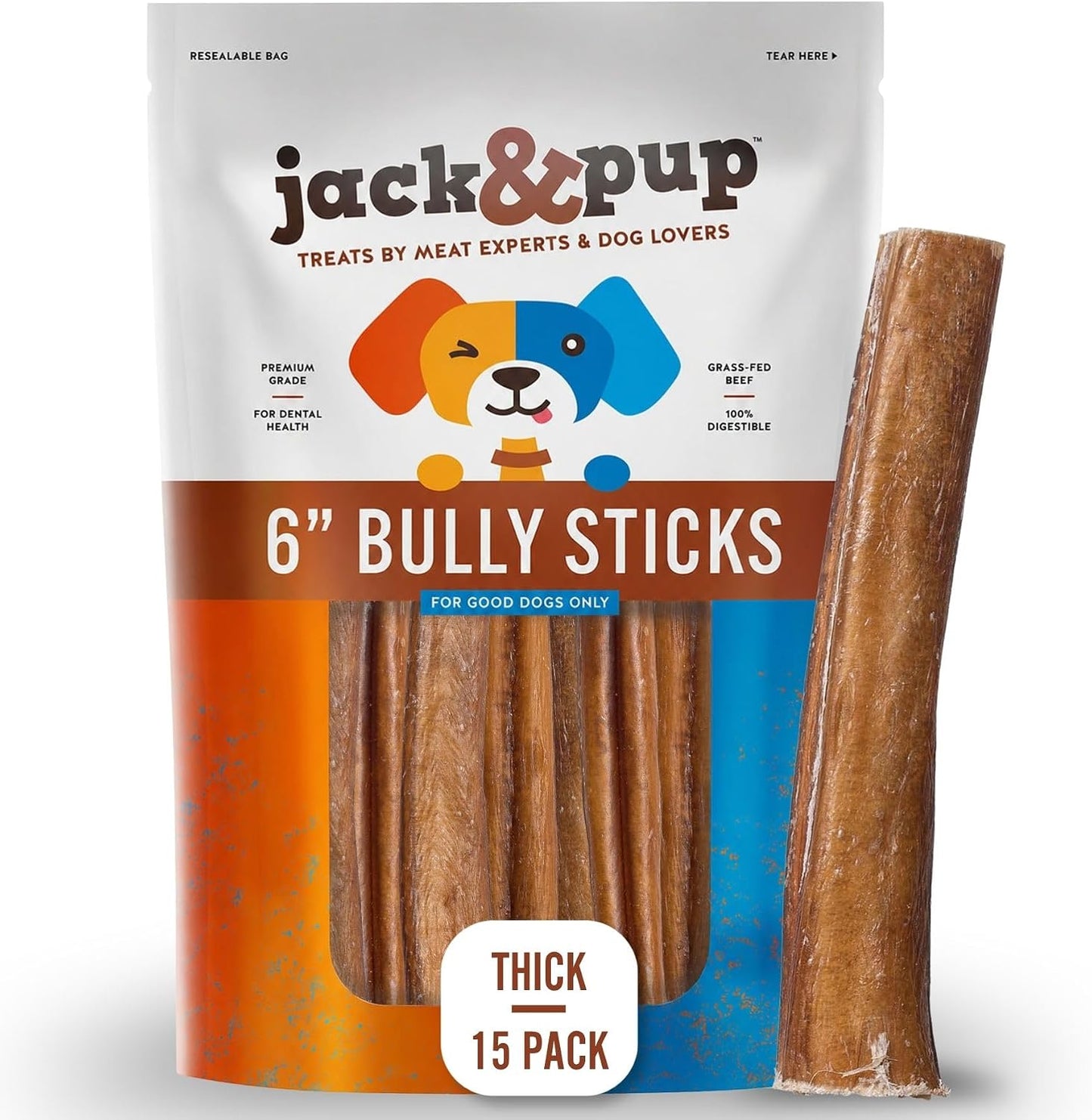 Jack&Pup 6 Inch Bully Sticks for Dogs (5 Pack) Extra Thick Long Lasting Dog Chews, Single Ingredient, 100% Beef Bully Sticks for Large Dogs - Image 9