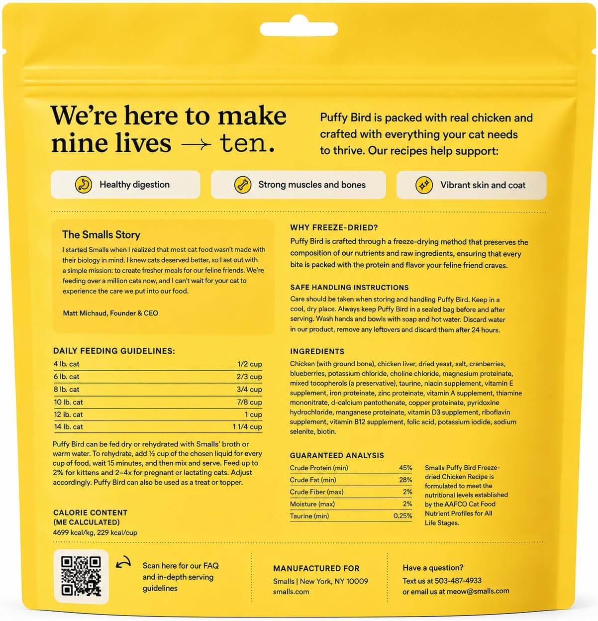 Authentic Smalls freeze dried chicken puffs cat food premium pet nutrition bag