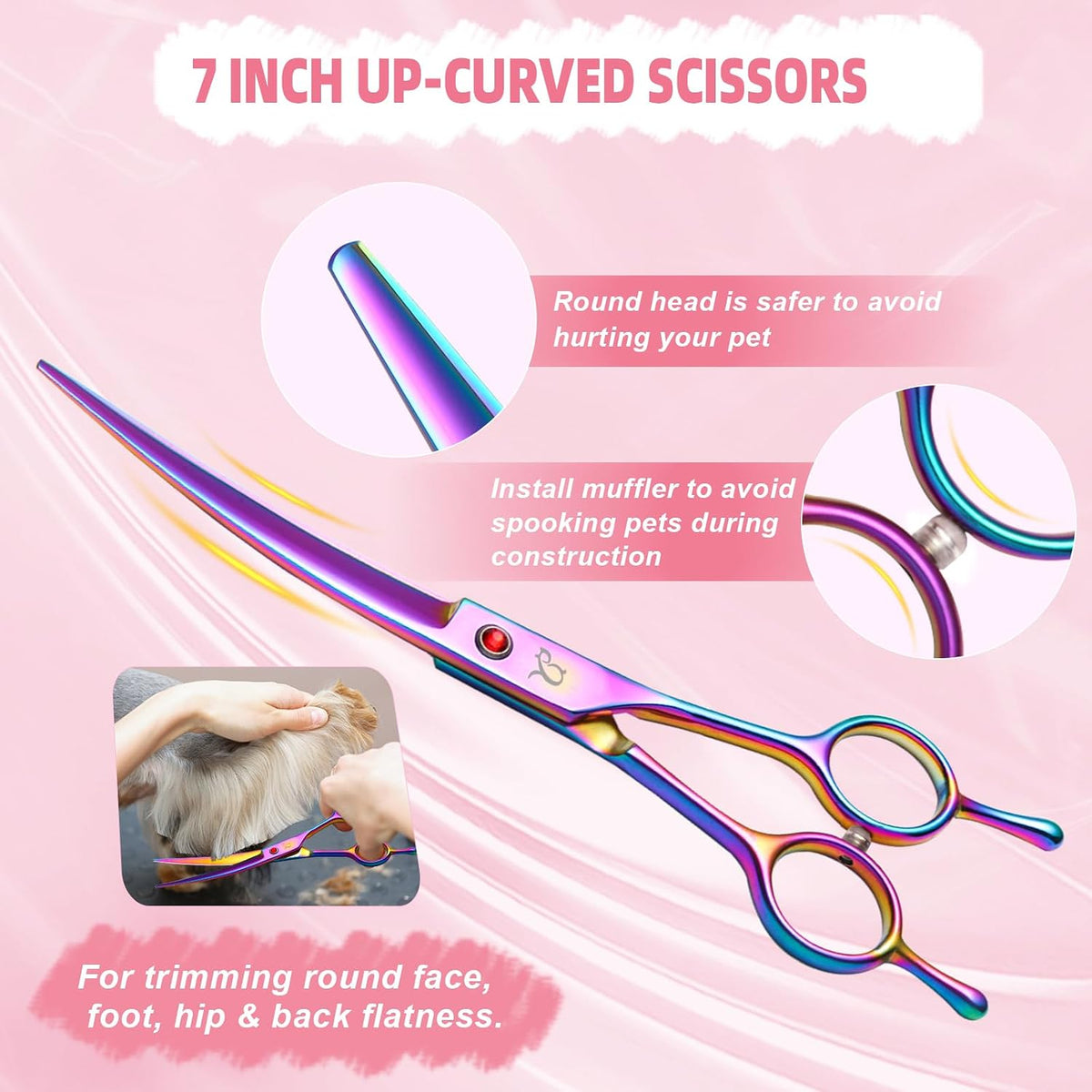 Nyutcwe colorful dog thinning and chunker shears being used to shape pet coat fur safely