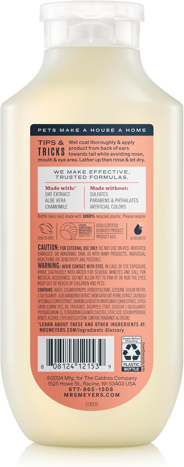 Mrs. Meyer's Clean Day 3 in 1 Dog Shampoo White Peach label details