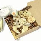PINEPOP bird toy box packaging and natural components layout.
