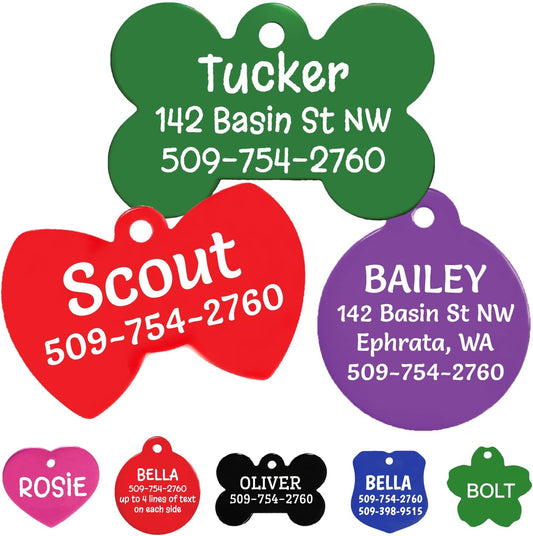 GoTags Personalized Colorful Dog Tags front view showcasing custom name engraving.