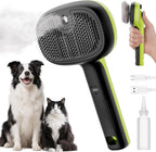 Pecute self cleaning steam pet brush green front view showing mist nozzle