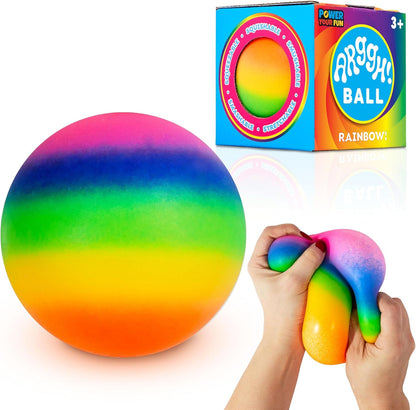 Power Your Fun Arggh Rainbow Giant Stress Ball front view showcasing vibrant multicolor design for anxiety relief.