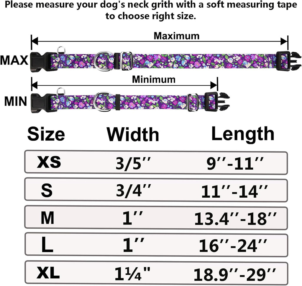 Side view of the purple floral designer dog collar demonstrating the soft fabric texture