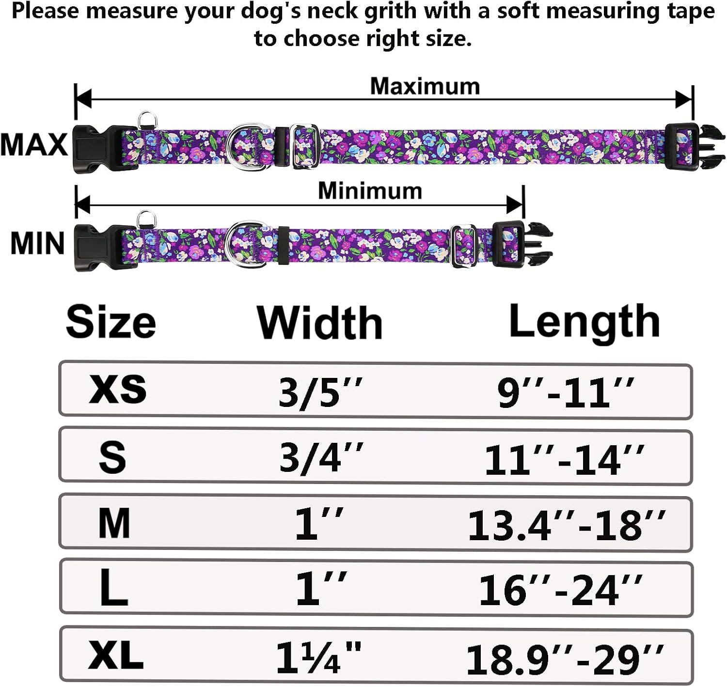 Side view of the purple floral designer dog collar demonstrating the soft fabric texture