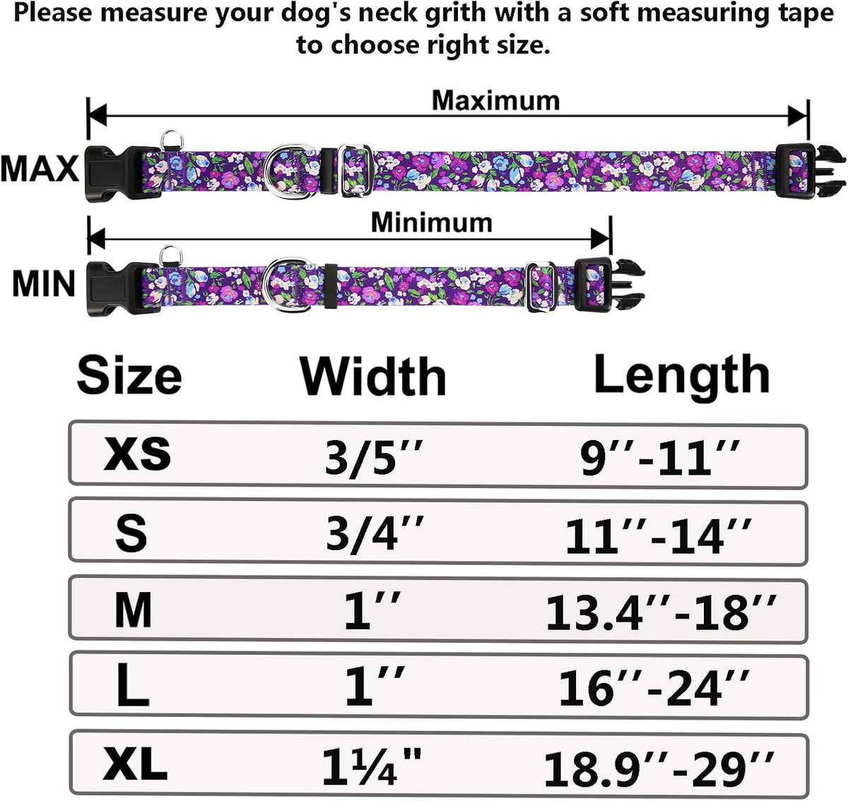 Side view of the purple floral designer dog collar demonstrating the soft fabric texture