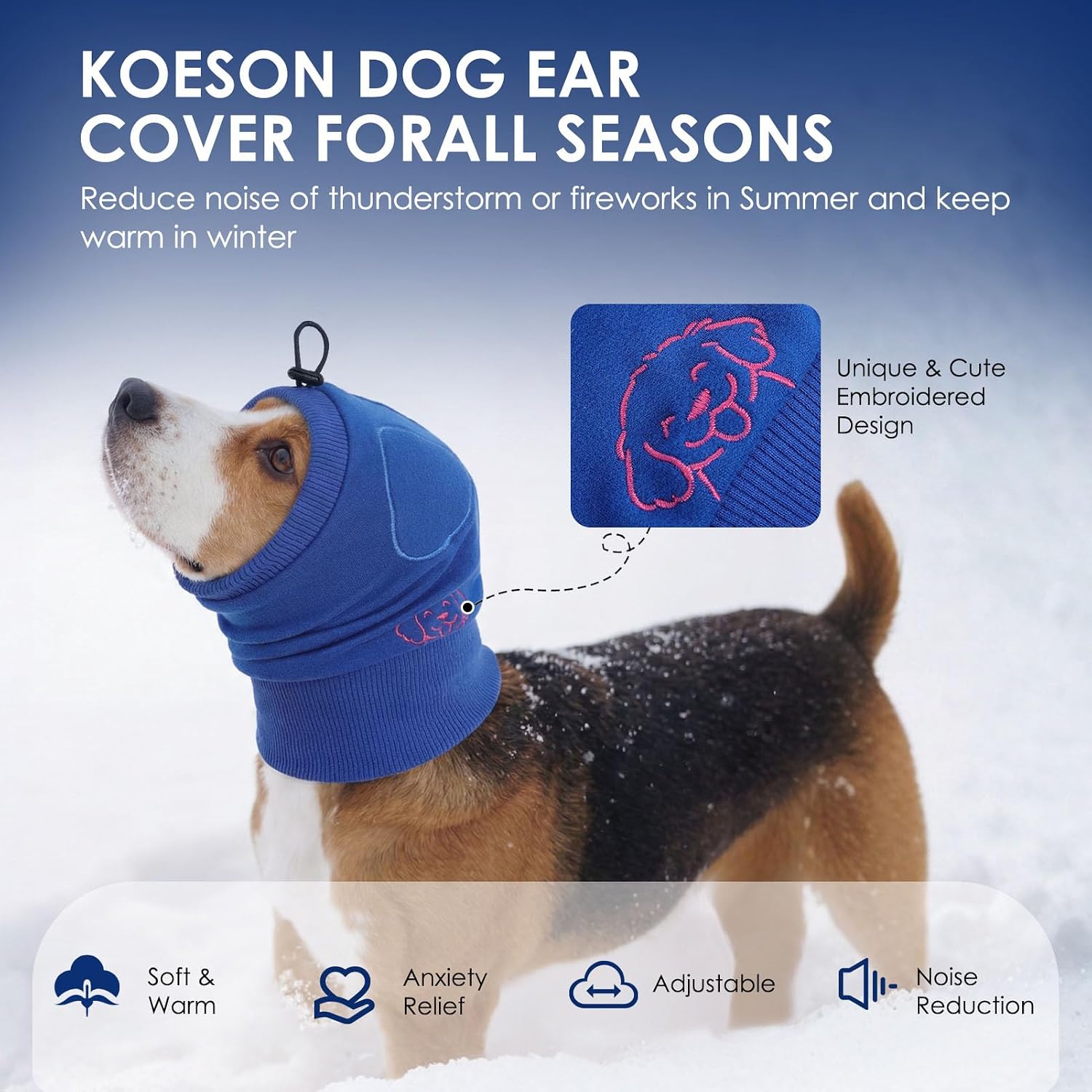 KOESON pet snood worn by a dog during a car ride for travel stress relief