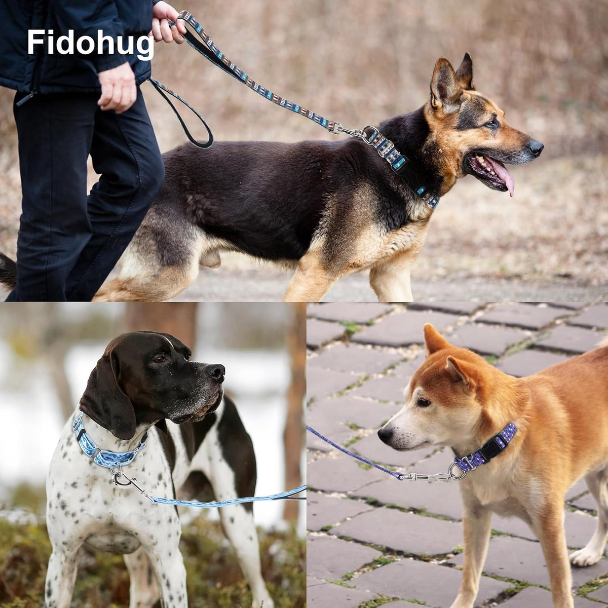 Fidohug geometric patterned dog leash laid flat showing full length.