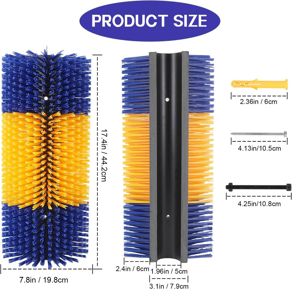 Two pieces horse grooming brush kit with mounting hardware for barn setup