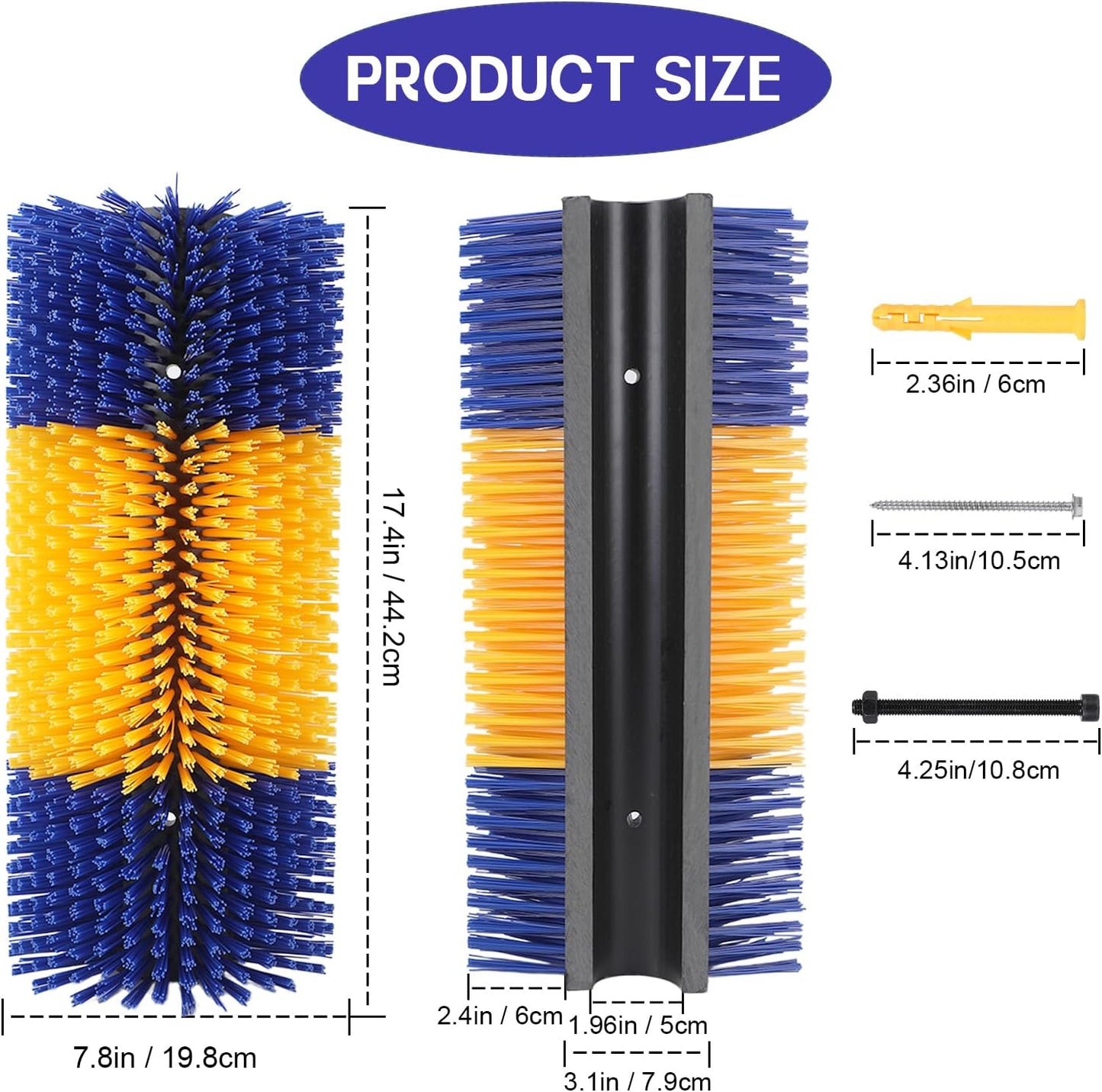 Two pieces horse grooming brush kit with mounting hardware for barn setup