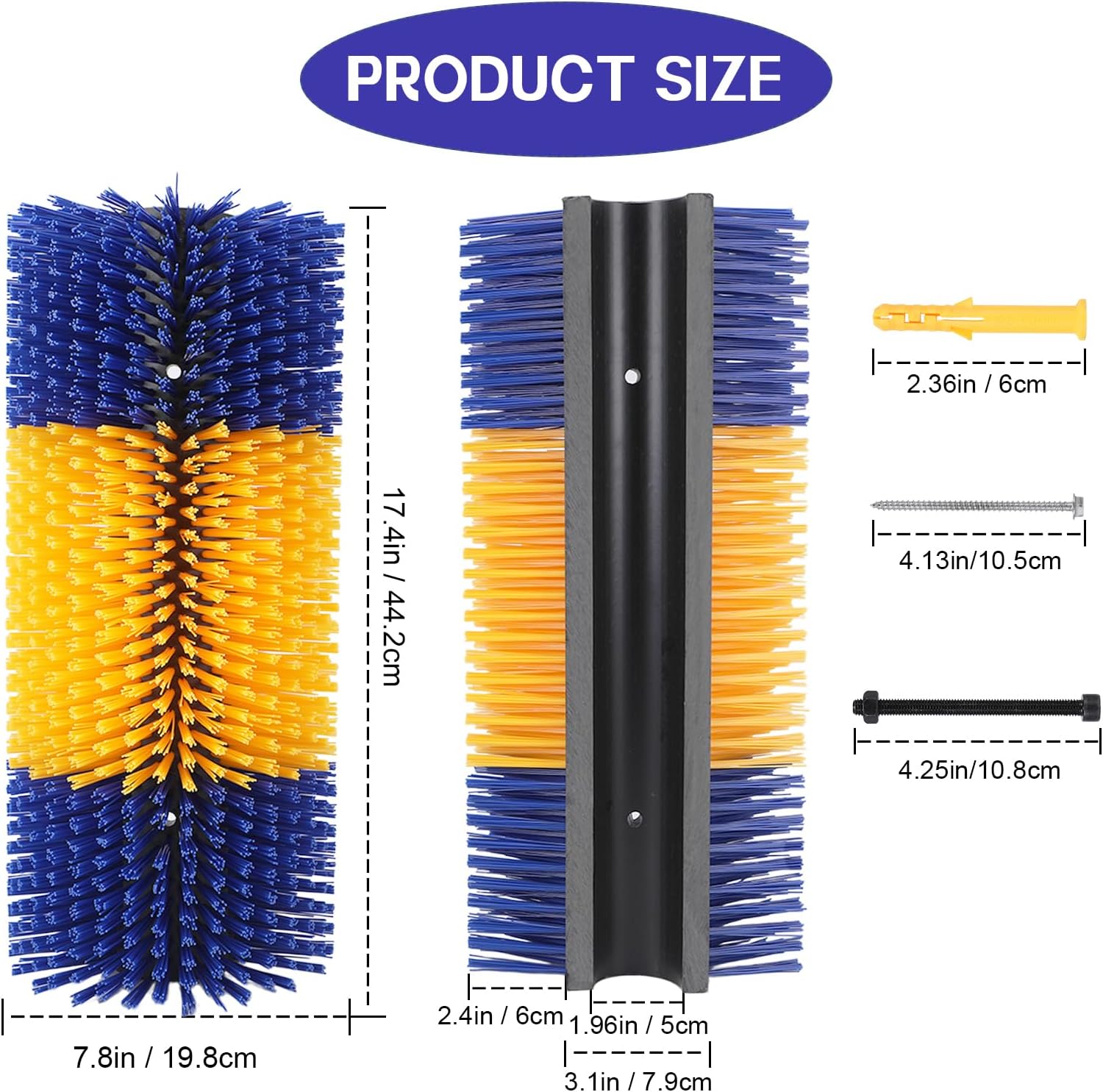 Two pieces horse grooming brush kit with mounting hardware for barn setup