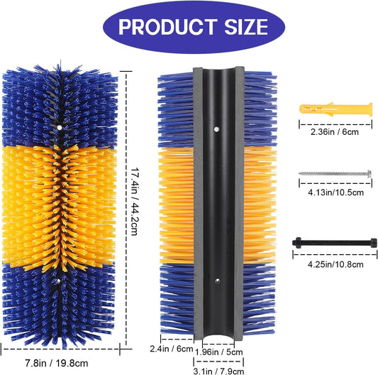 Two pieces horse grooming brush kit with mounting hardware for barn setup