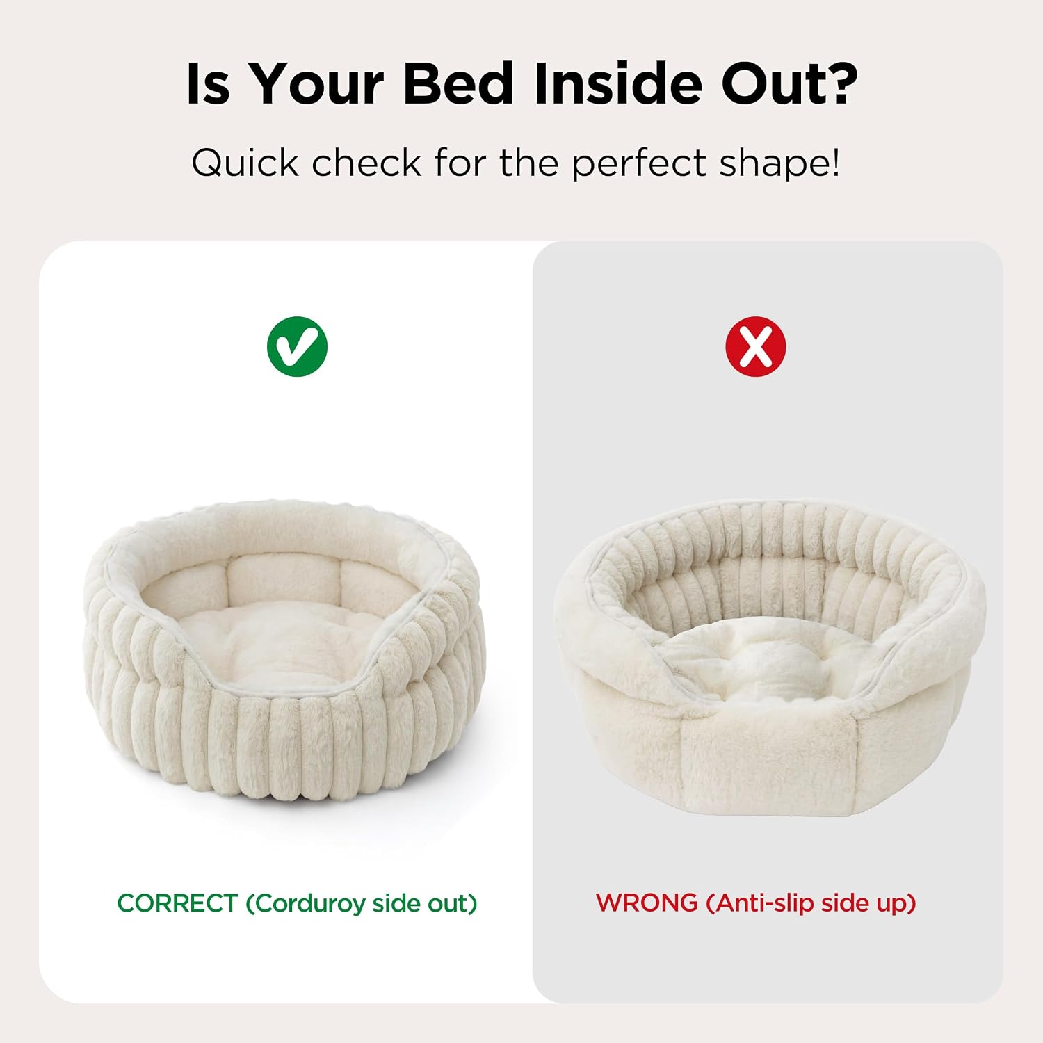 Cat resting comfortably inside cream colored round pet bed