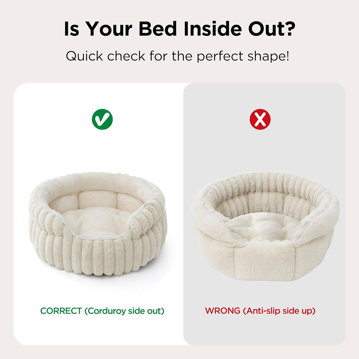 Cat resting comfortably inside cream colored round pet bed