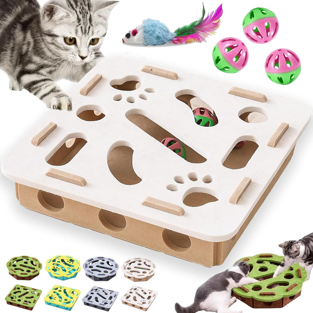 Cat Scratch Puzzle Enrichment Box, Cat Nail File Enrichment Box with Bell, Nail File Stress Free Alternative to Clippers and Grinders, Interactive Cats Puzzle Toy -Bite & Scratch Resistant (StyleA) - Image 14