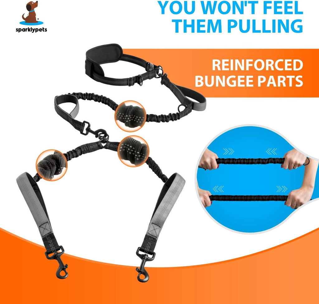 SparklyPets double dog leash tangle free three hundred sixty degree swivel splitter mechanism