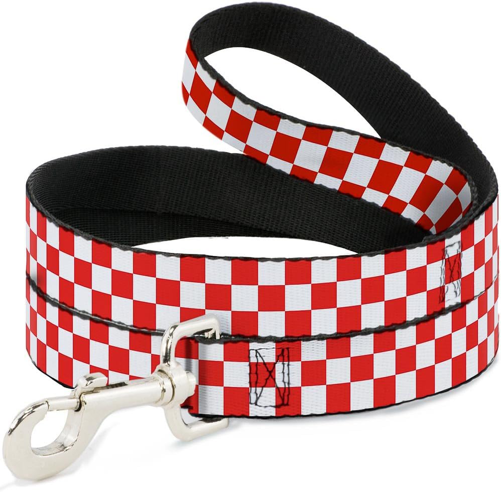 Buckle-Down Checker Red And White Pet Leash front view showing full length