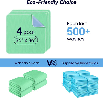 FYGRIP 4 Pack 36" x 36" Extra Heavy Absorbency Washable Underpads, Waterproof Quick Drying Nursing Incontinence Reusable Washable Bed Pee Pads for Dogs, Diaper Changing & Adults, Green - Image 6